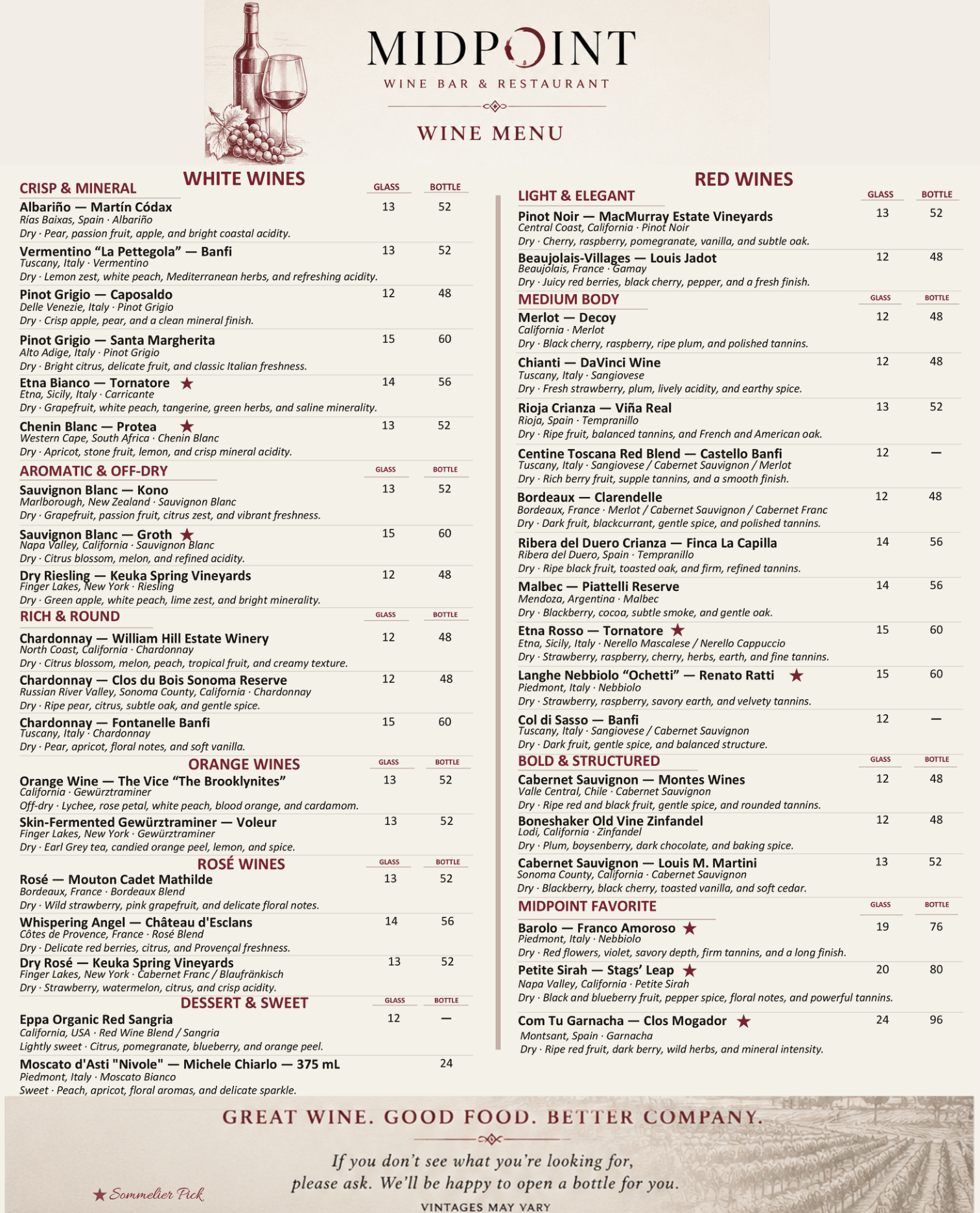 Wine Menu