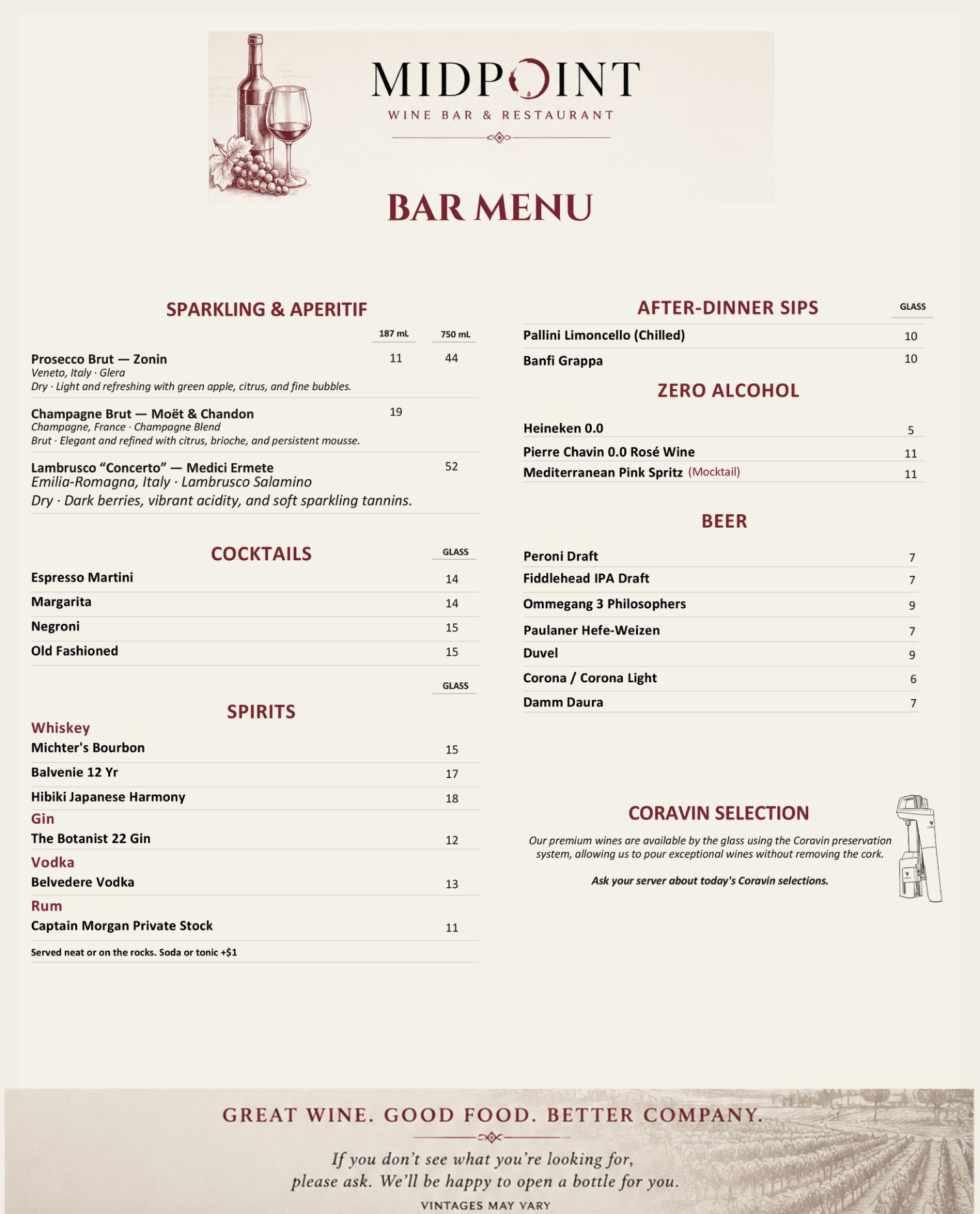 Bar Menu